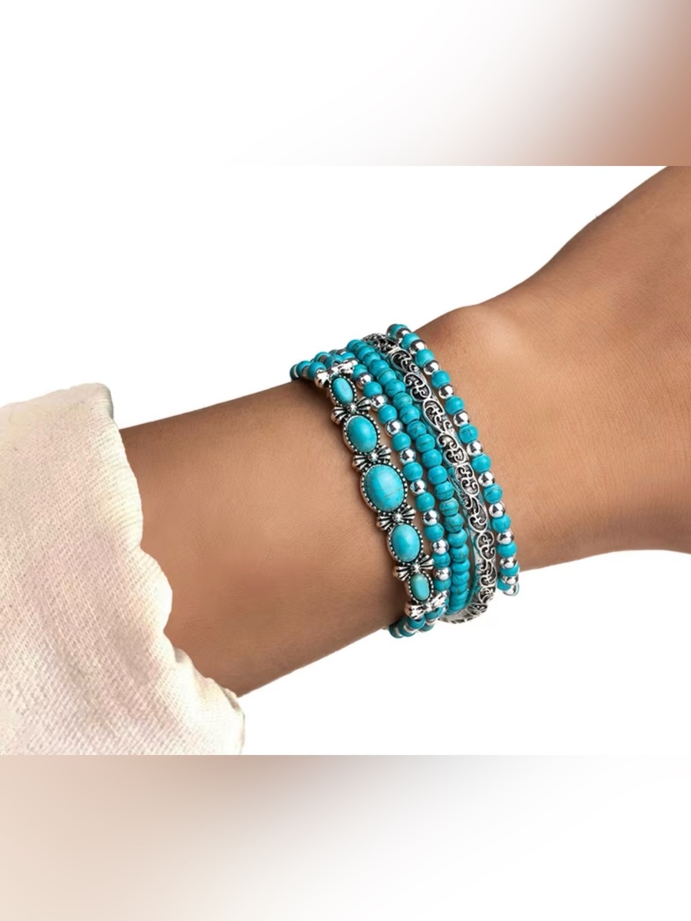 Turquoise Stacked Beaded Bracelet Set